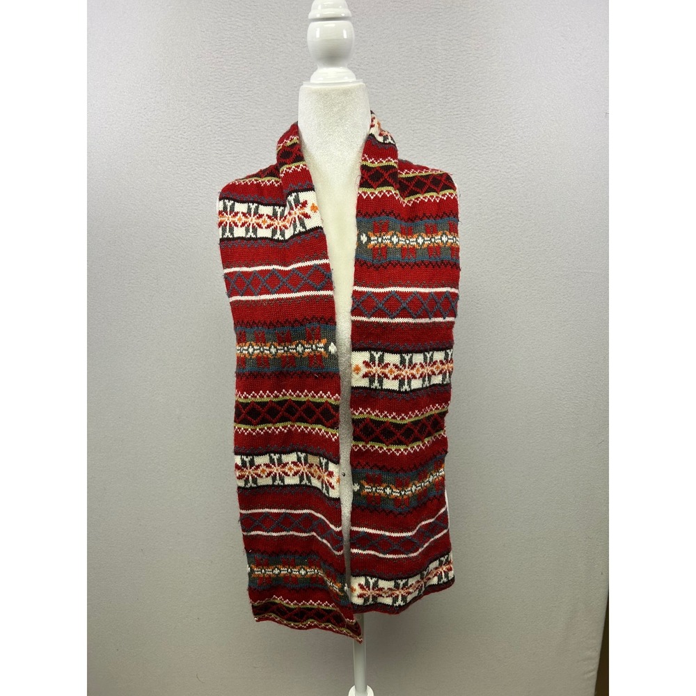 Fair Isle‎ Nordic Joe Boxer Women Red Knit Geometric Snowflake Winter Scarf